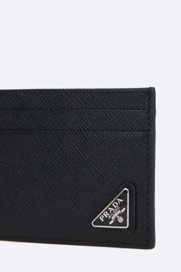 Prada Triangle Logo Leather Cardholder In Black