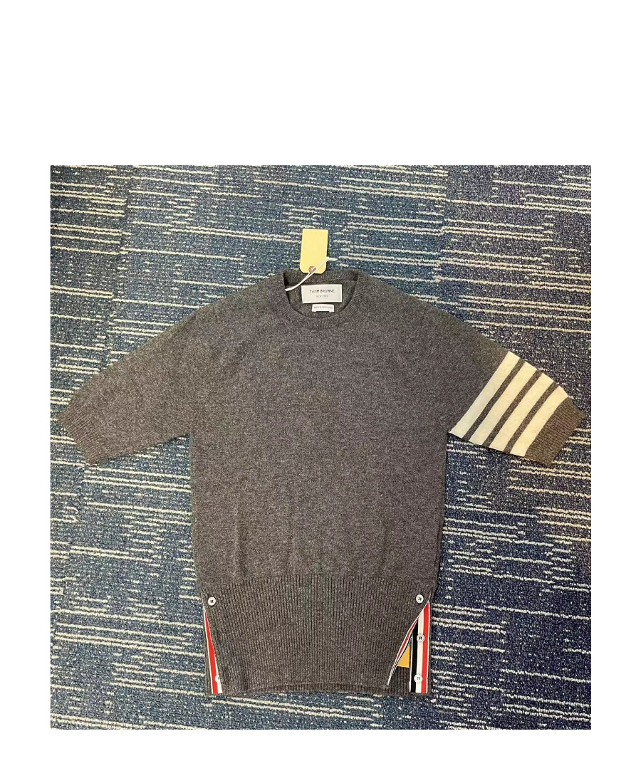 Thom Browne Signature 4-bar Stripe Short-sleeve Cashmere Top In Black