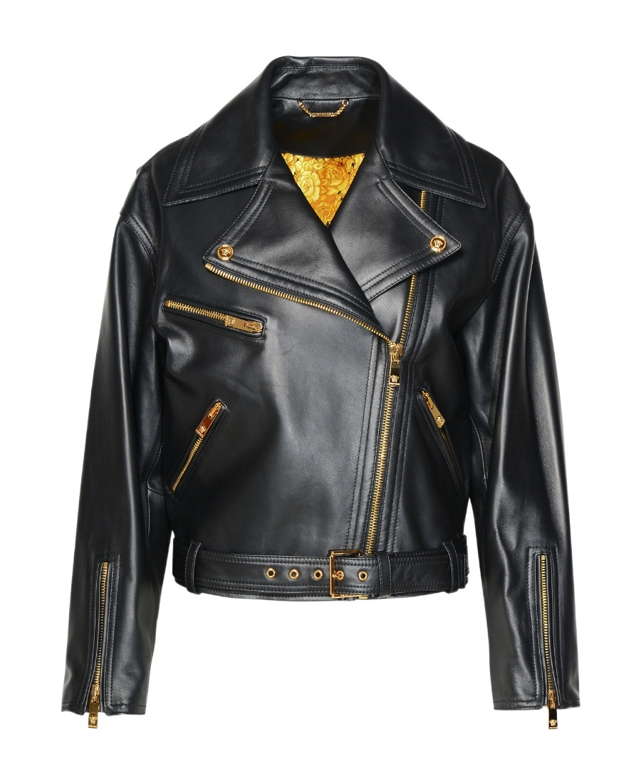 Versace Medusa-embellished Leather Biker Jacket In Black