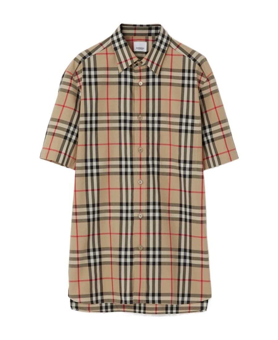 Burberry Short Sleeved Check Cotton Shirt Clothing In White