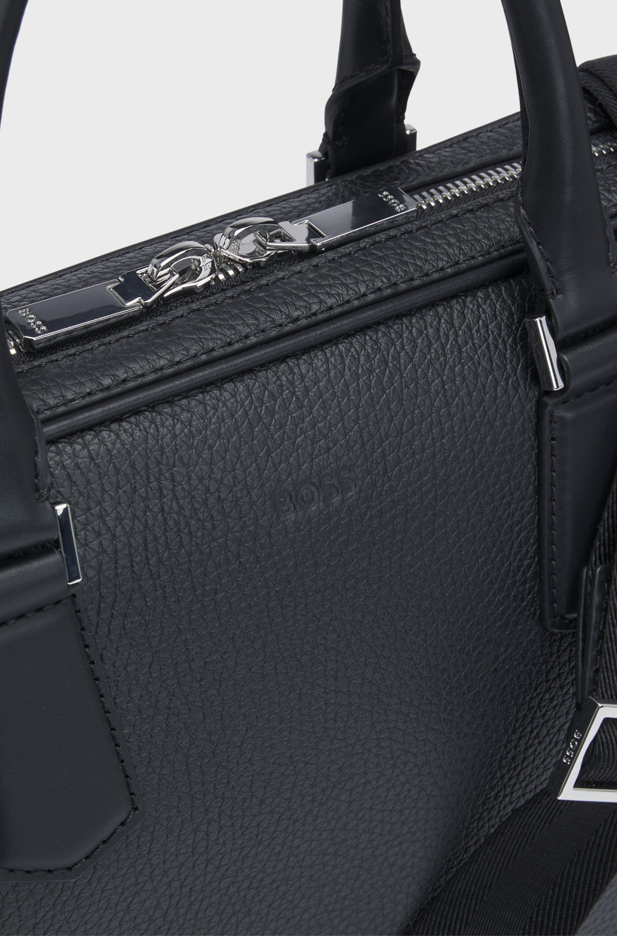 Hugo Boss Italian-leather Document Case With Signature Trims In Black