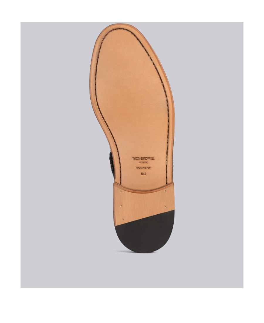 Thom Browne Polished Black Leather Loafers With Moc Toe Design And Lace Detail In Black