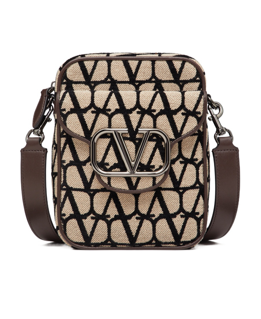 Valentino Toile Iconographe Vlogo Messenger Bag In Black