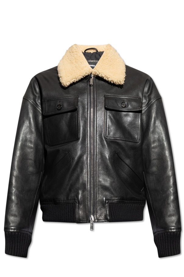 Dsquared2 Long-sleeved Leather Jacket In Black