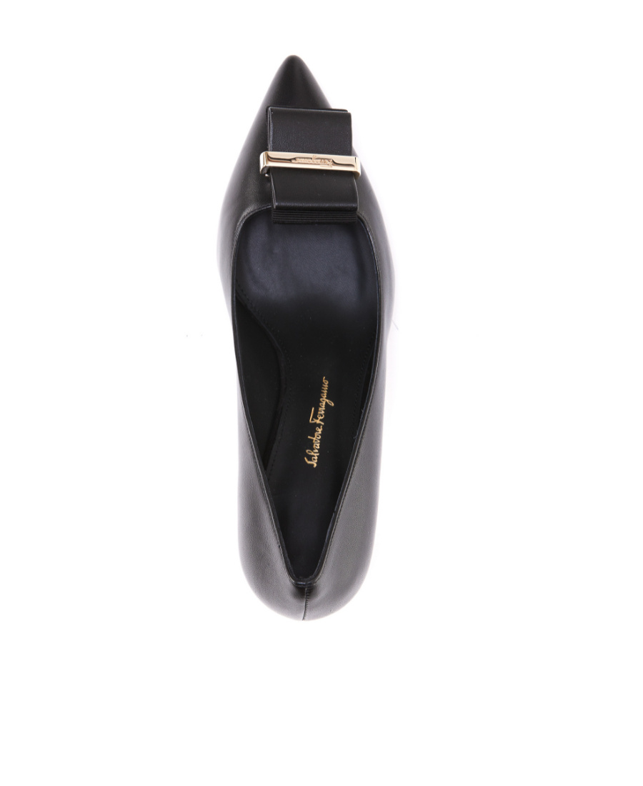 Ferragamo Double Bow Pointed Shallow High Heels In Black