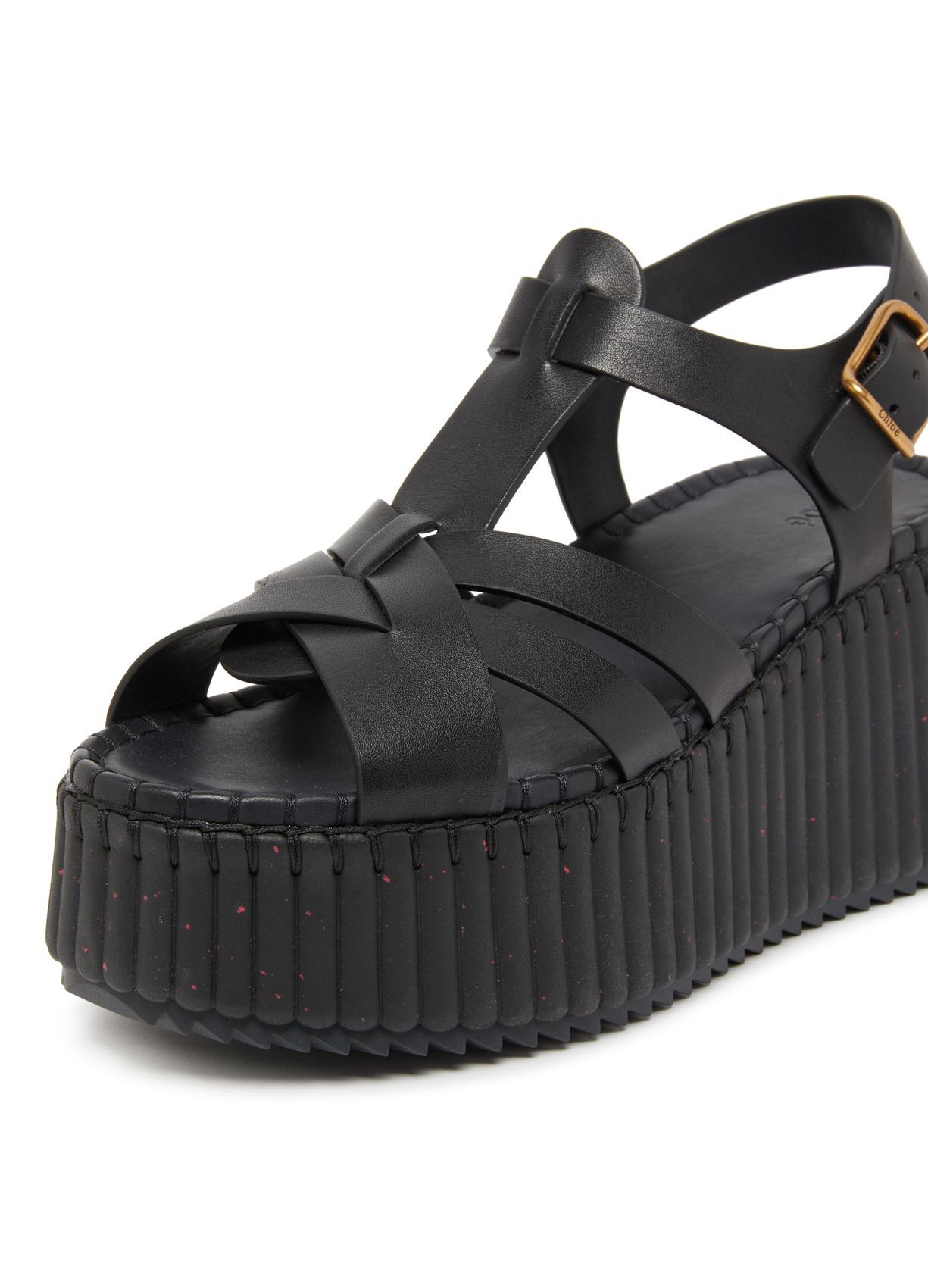 Chloé Leather Strappy Platform Wedge Sandals In Black