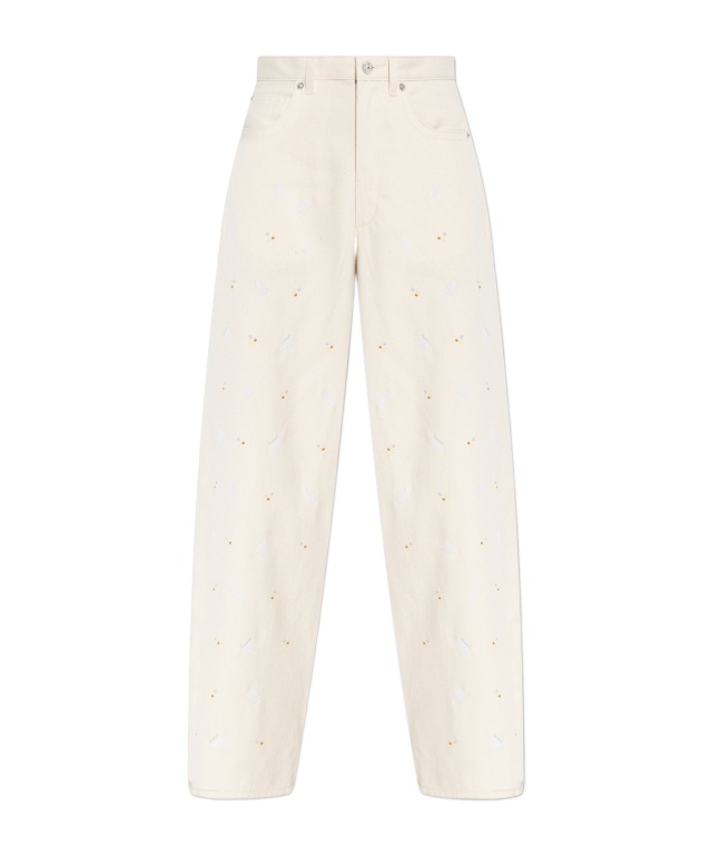Marni Embroidered Wide Leg Jeans In White