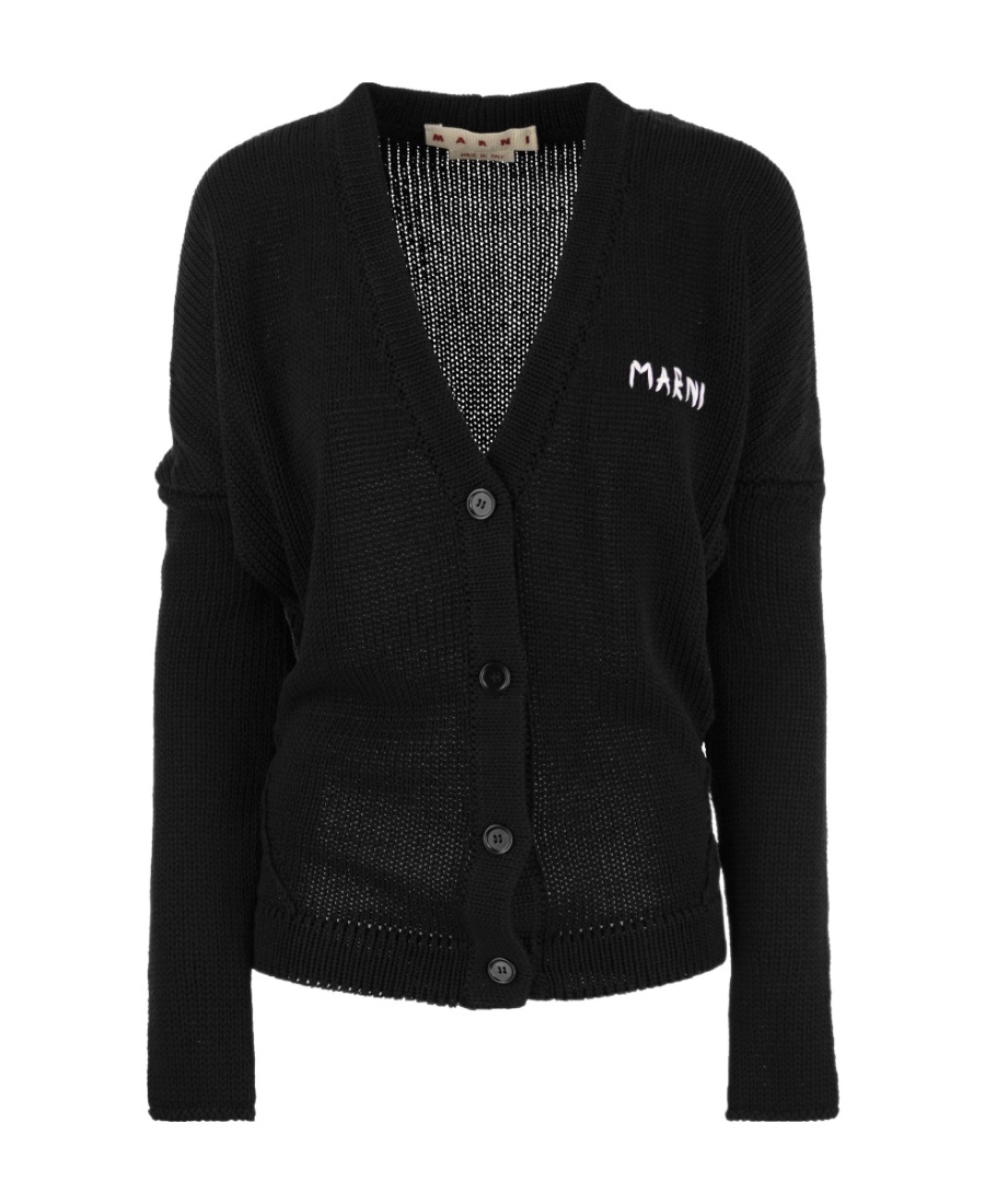 Marni Logo-embroidered Cotton Cardigan In Black