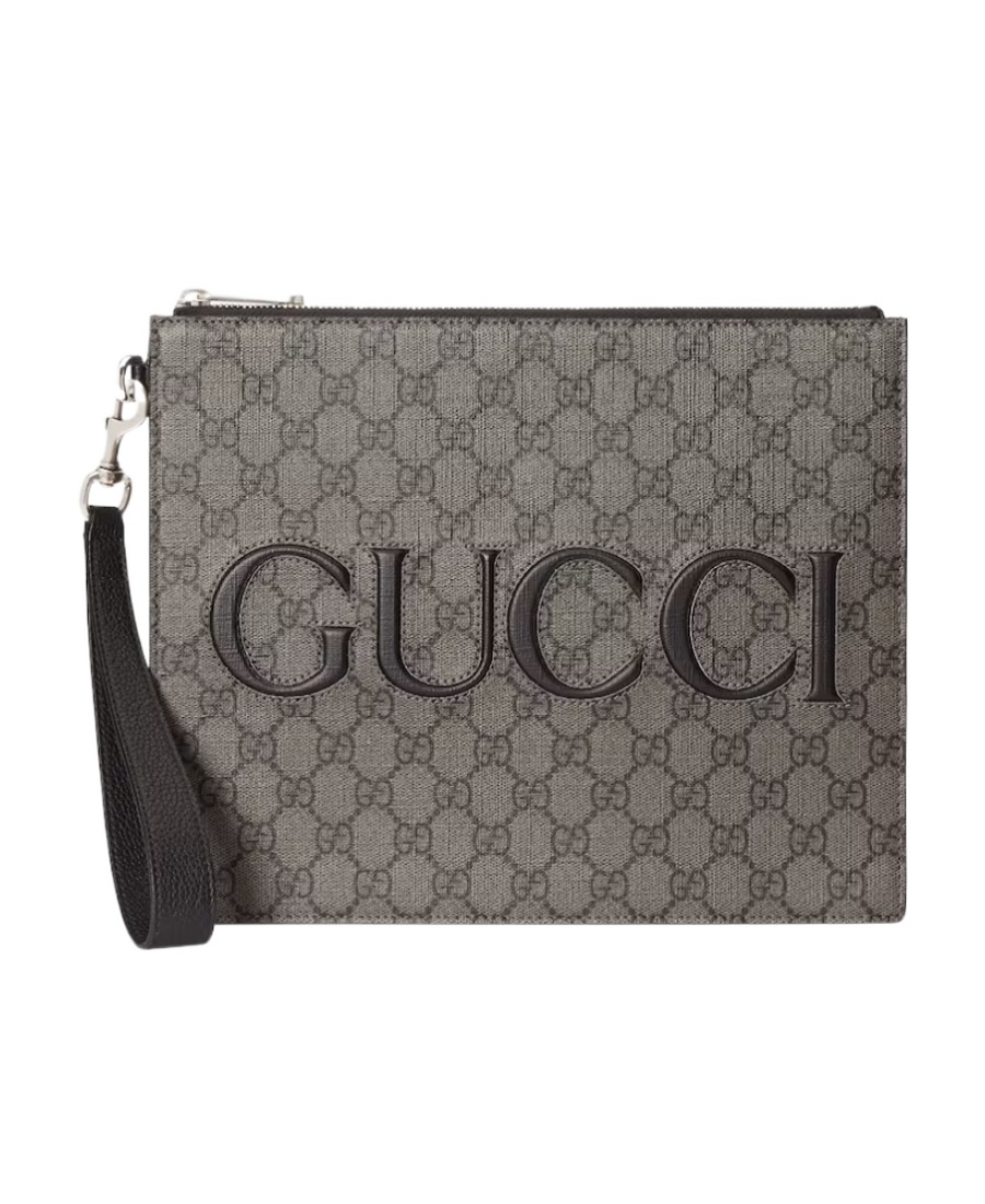 Gucci Gg Supreme-canvas Zipped Clutch In Gray