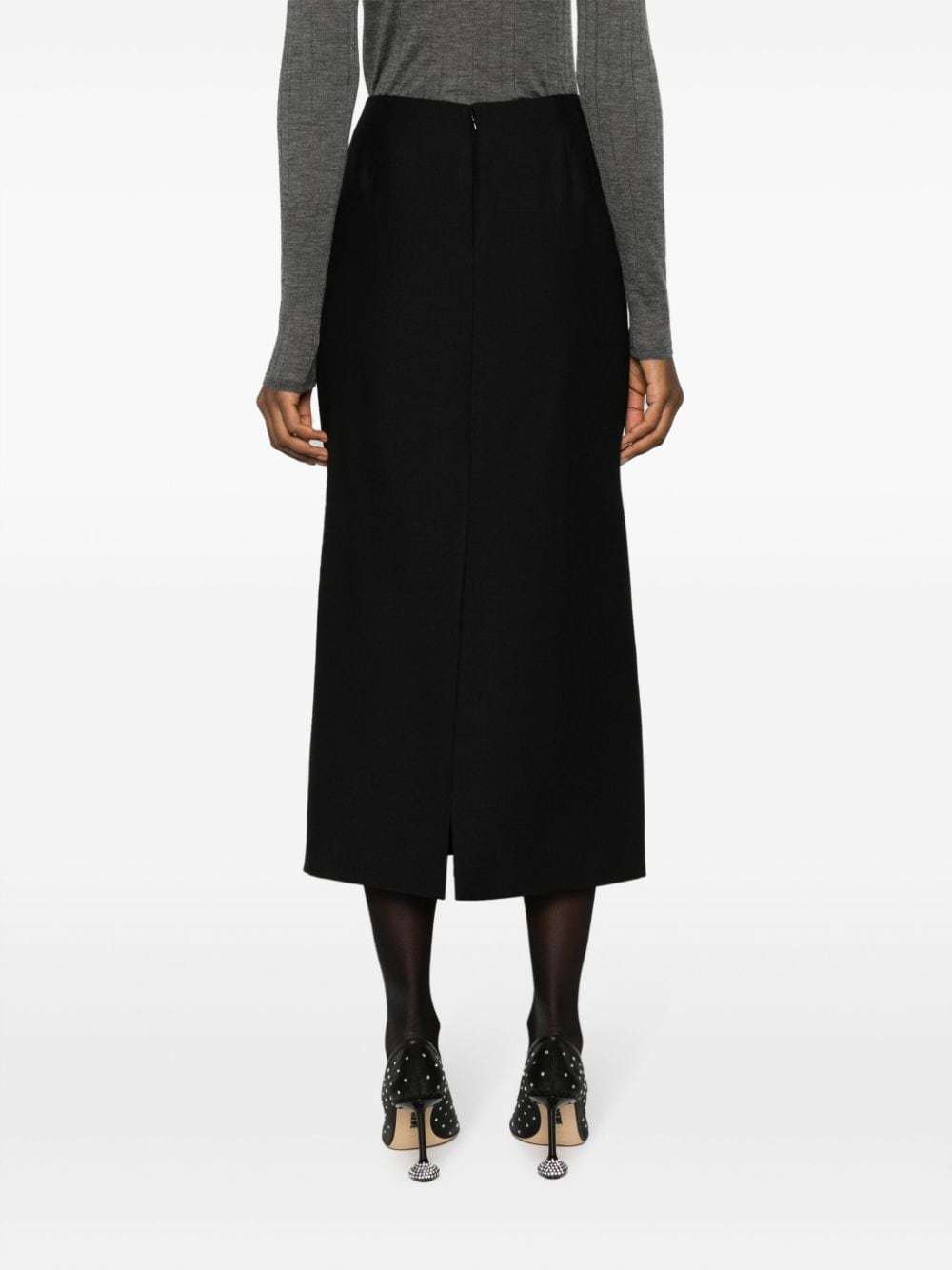 Valentino Virgin Wool Longuette Skirt With Slits And Silk Lining In Black