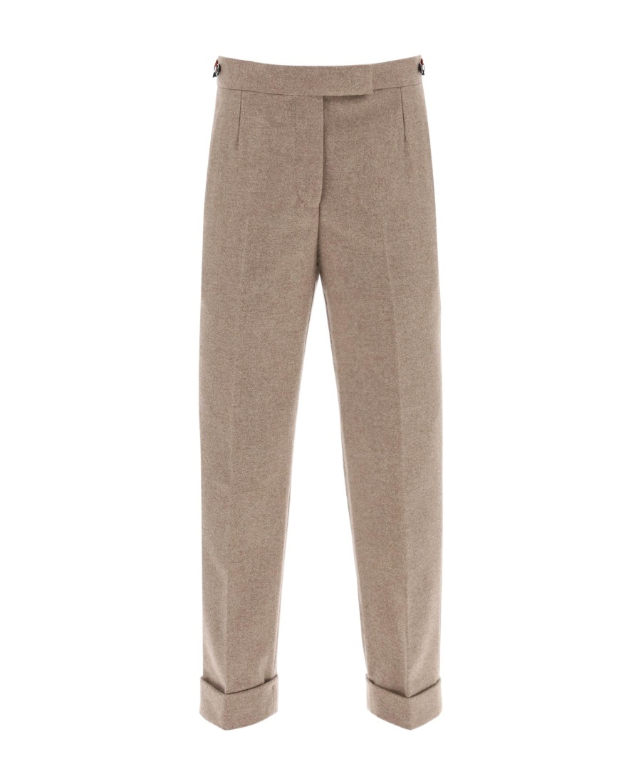 Thom Browne Beige Cropped Wool-flannel Pants For Women In Nude
