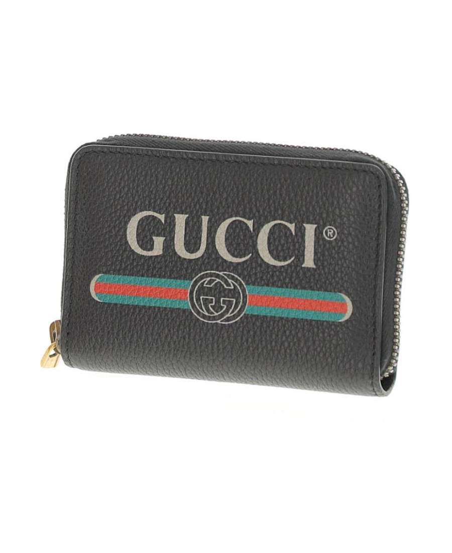Gucci Print Leather Card Case In Black