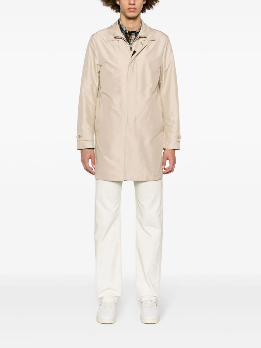Fay Morning Long Jacket Side Pockets Point Collar In Nude
