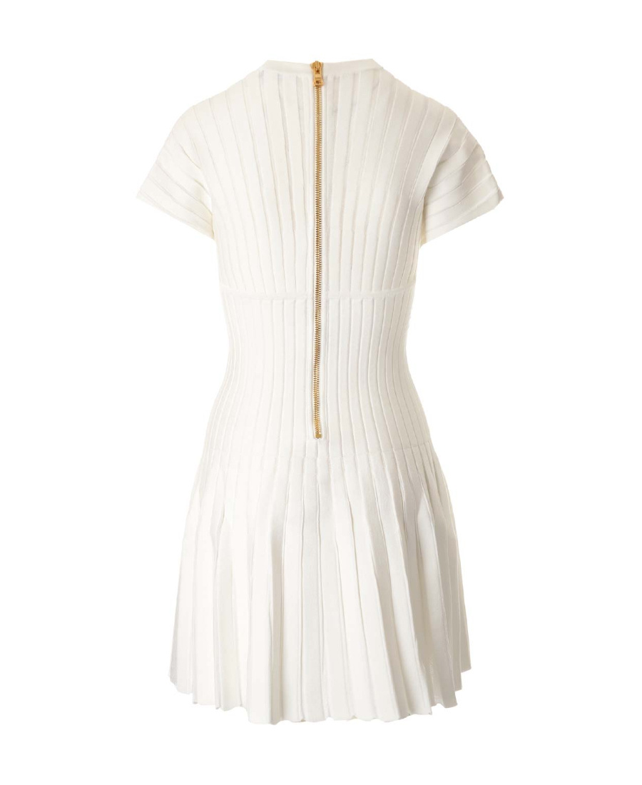 Balmain Pleated Mesh Mini Dress In White