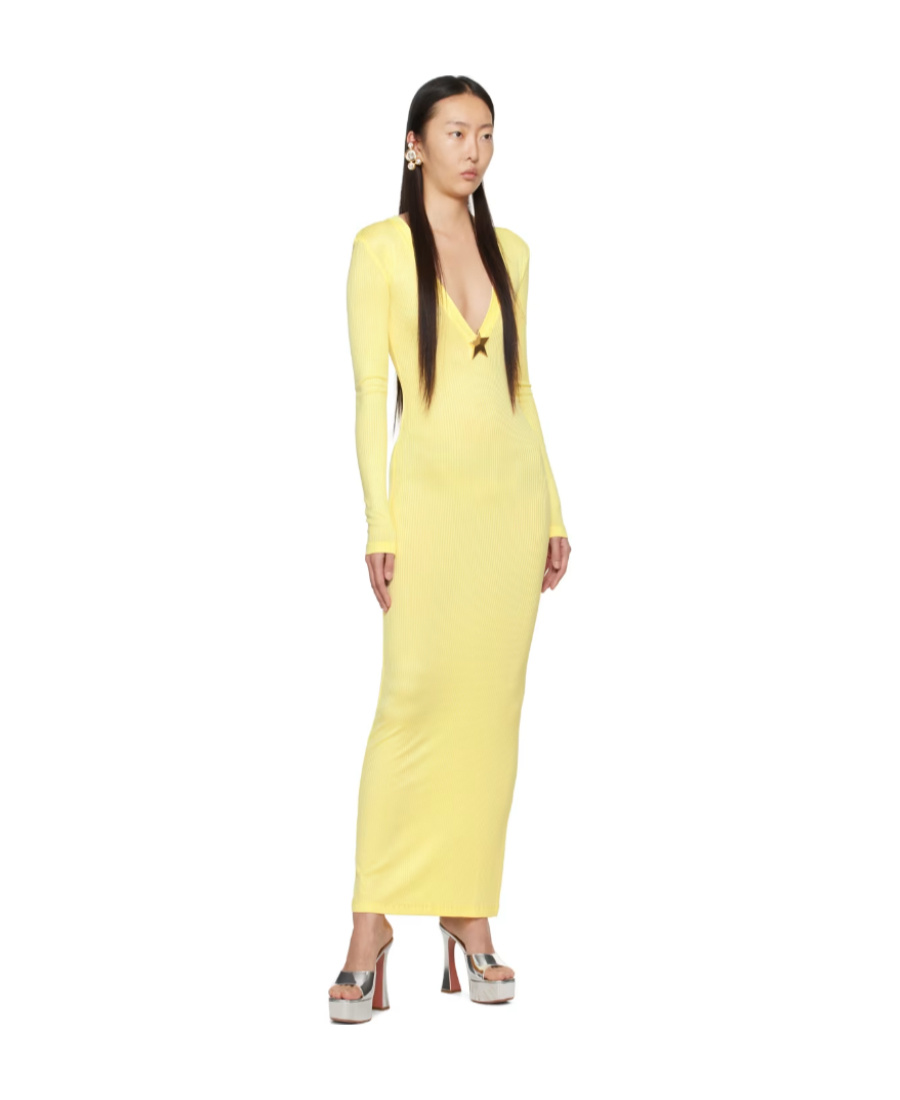 Shop Area Rib Knitted Dress In Yellow