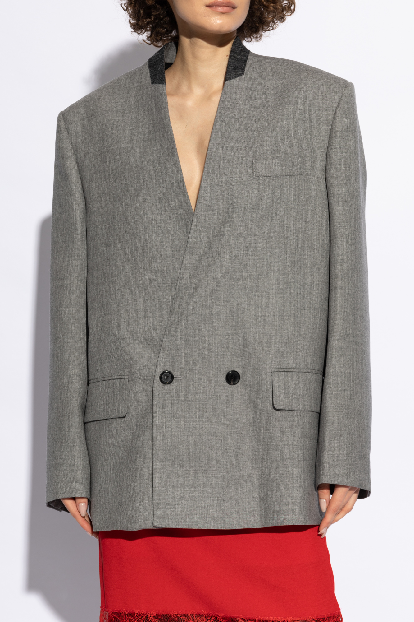 Moschino Oversized Double-breasted Wool Blazer In Gray