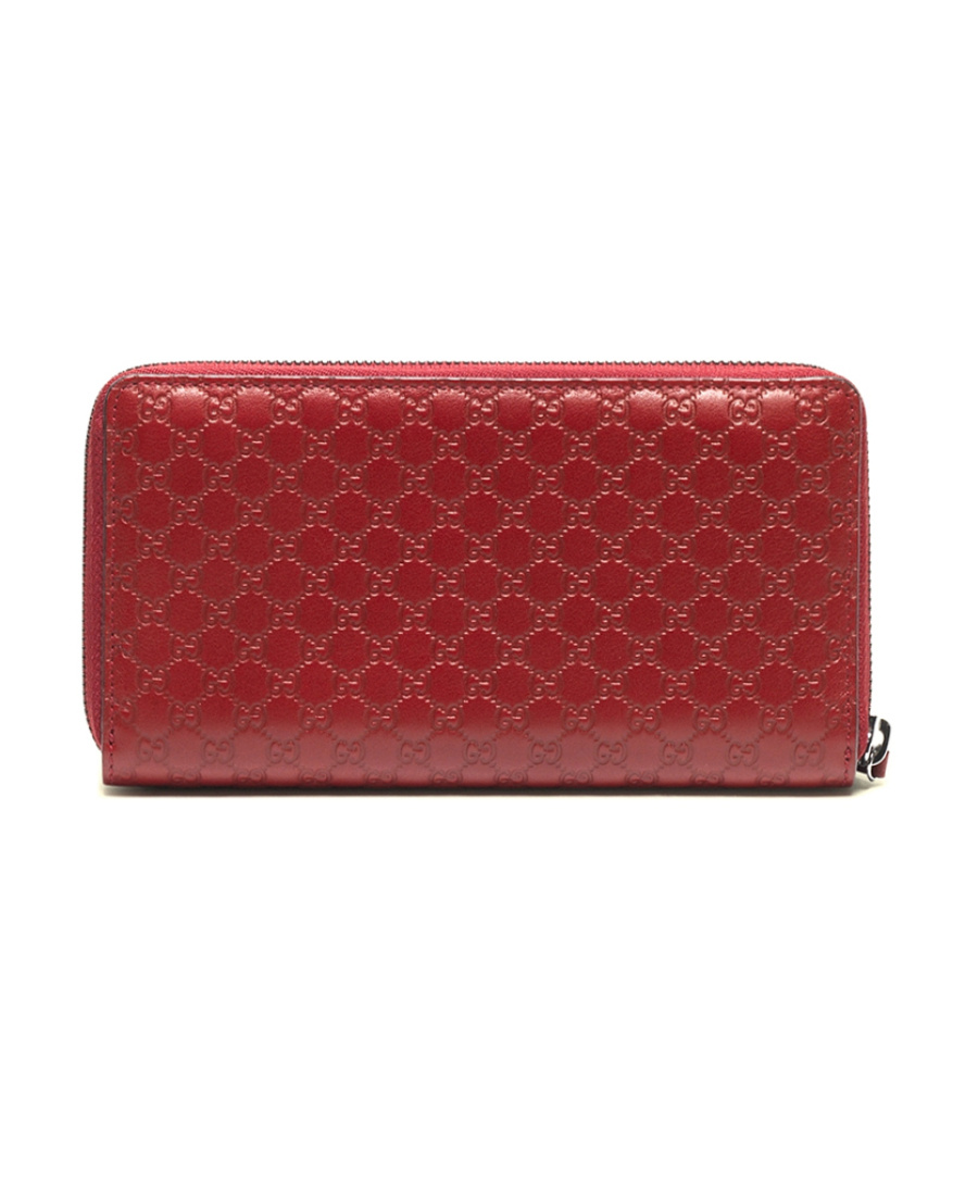 Gucci Script Logo Leather Zip Around Wallet In Red