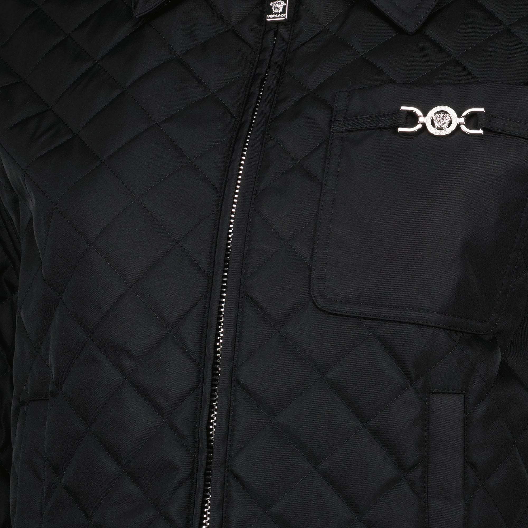 Versace Quilted Puffer Jacket In Black