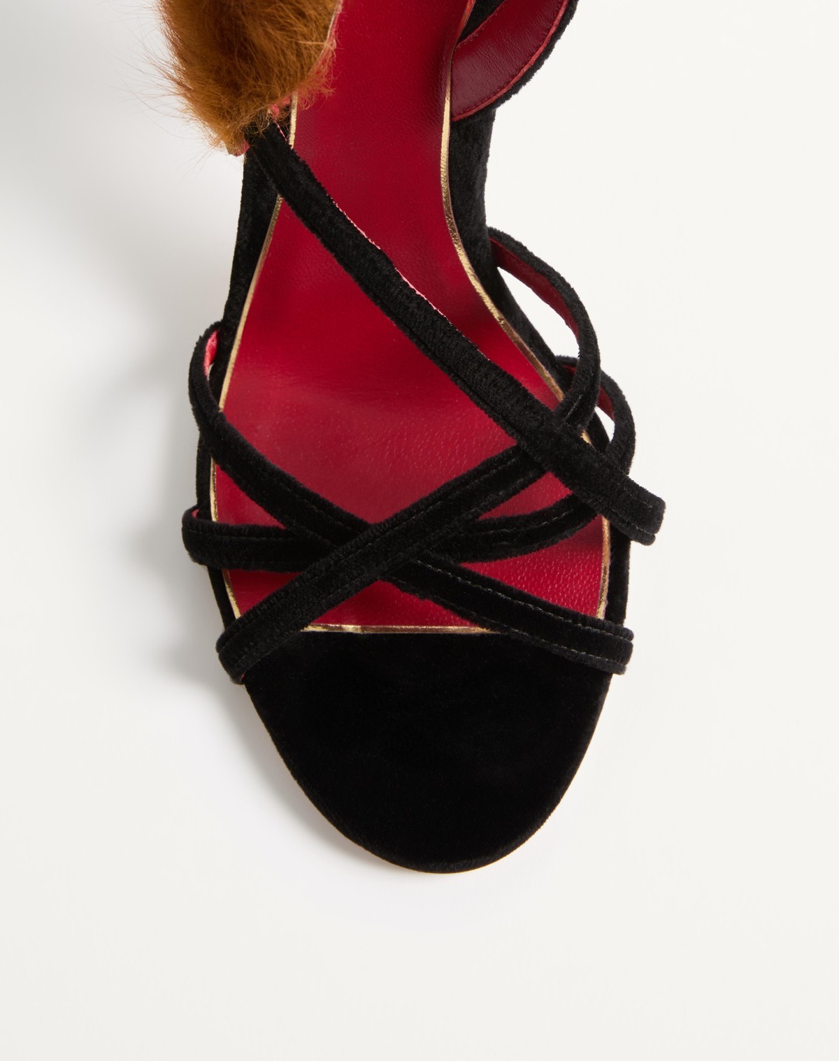 Valentino Garavani Fetishique Velvet Sandal With Fur Leaf 105 Mm Woman Black 36 In Black