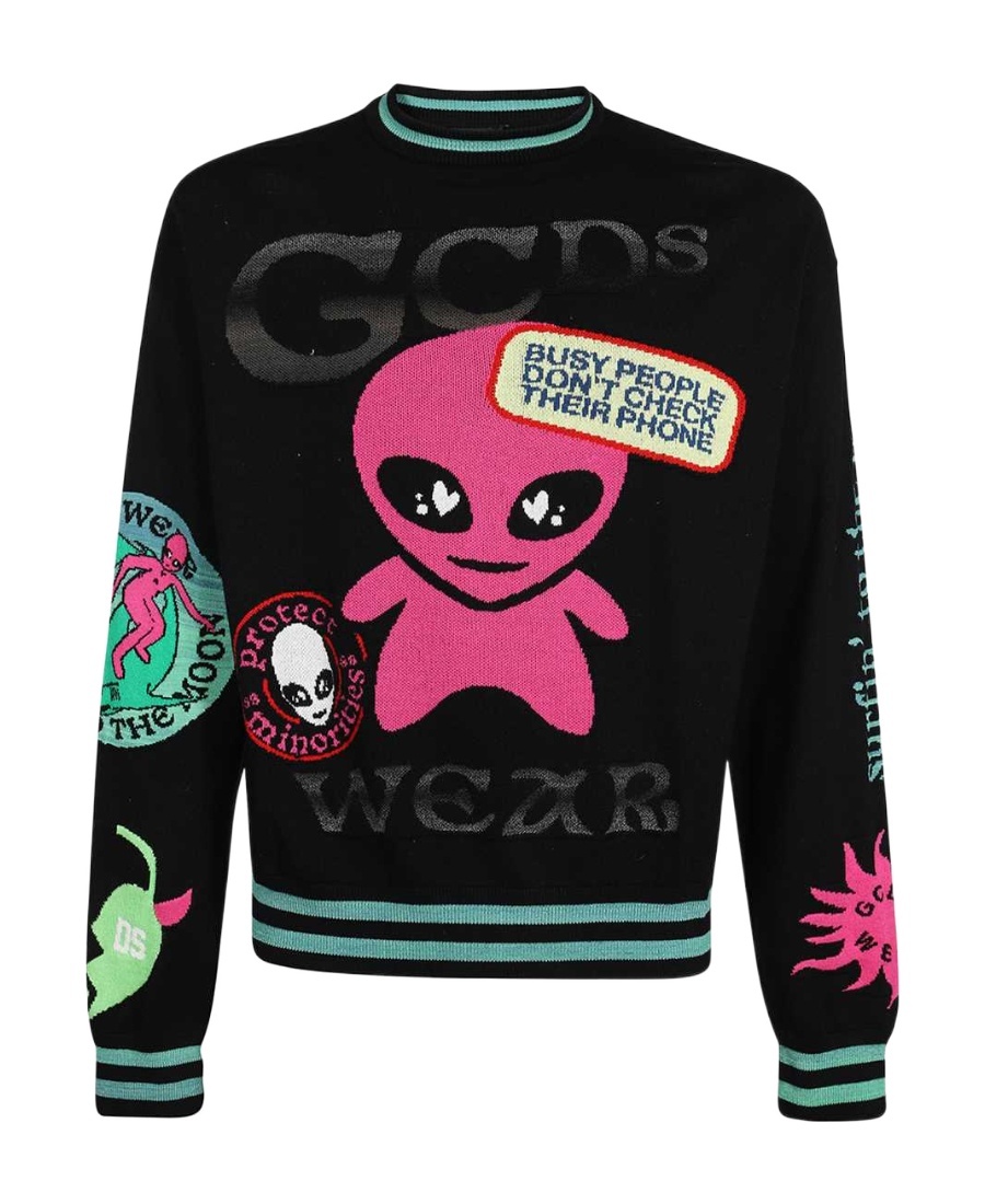 Gcds Alien-graphic Crew-neck Sweatshirt In Black