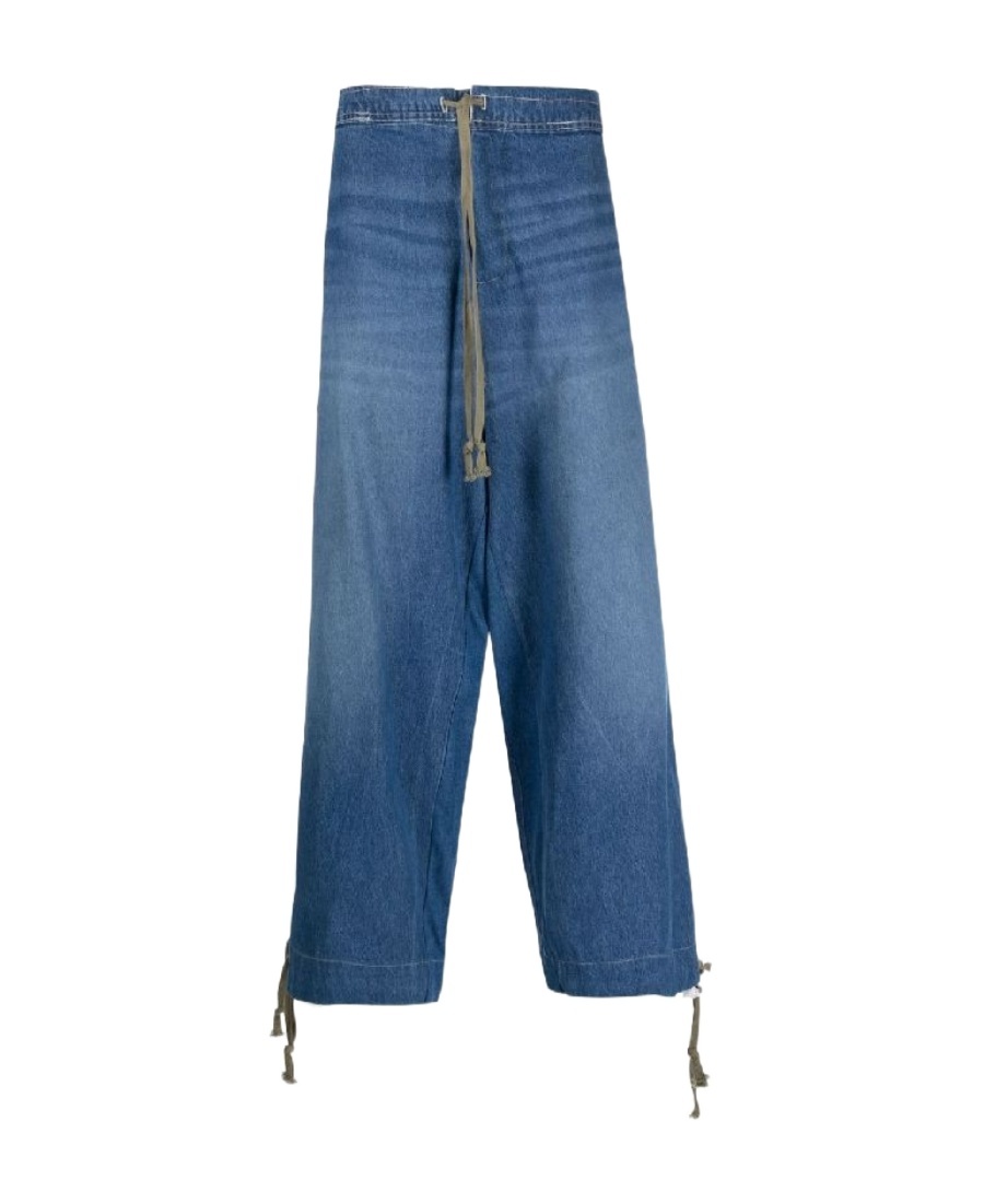Greg Lauren Wide Leg Denim Jeans In Blue