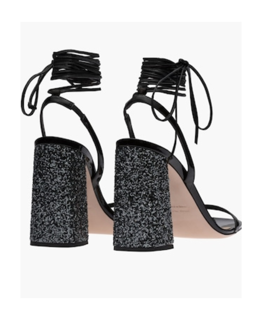 Miu Miu Glitter And Patent Leather Sandals In Black