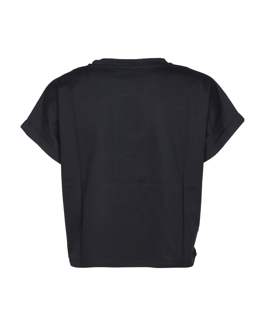 Balmain Cropped Cotton T-shirt With Small Flocked Logo In Black