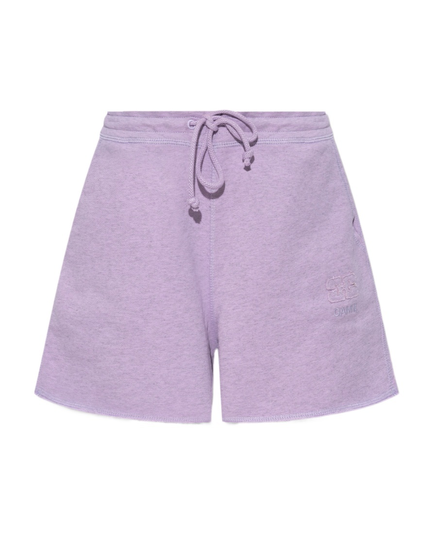 Ganni Drawstring-waist Organic-cotton Shorts In Purple