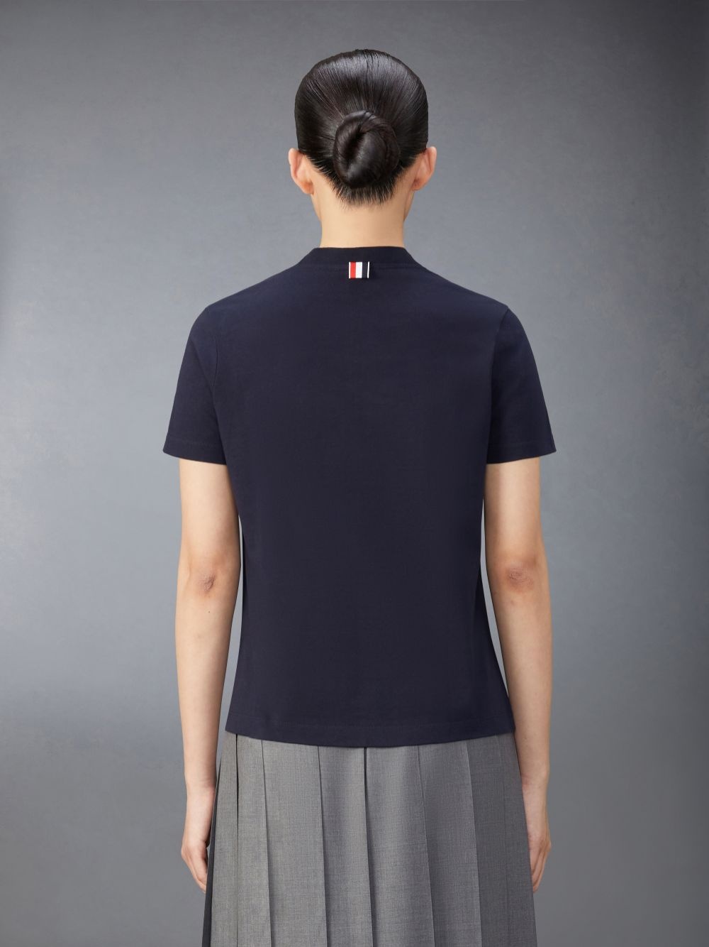 Thom Browne Navy Blue Rose-embroidered Cotton T-shirt In Black
