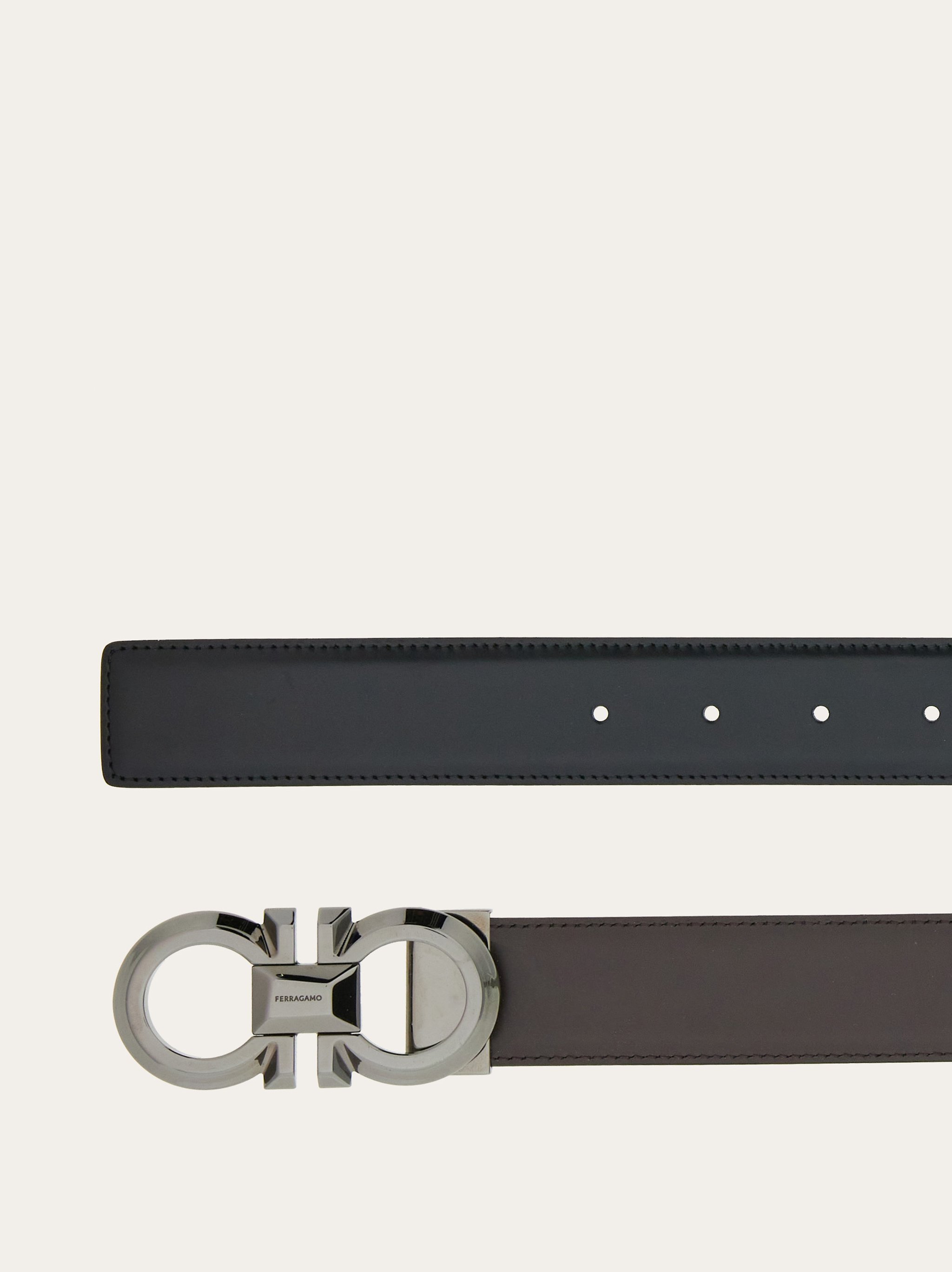 Ferragamo Reversible And Adjustable Gancini Belt In Black