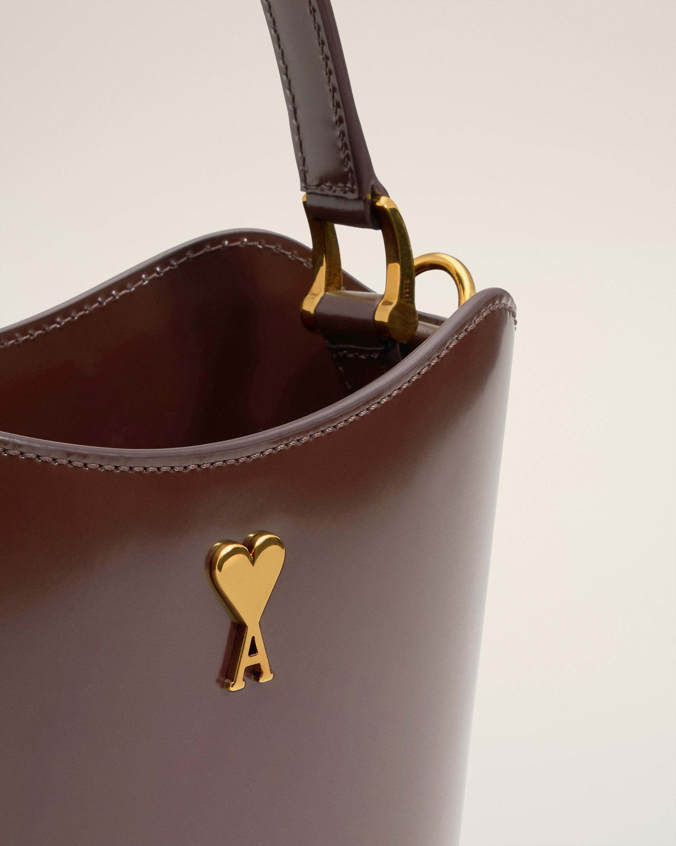 Ami Alexandre Mattiussi Ami Paris Mini Drawstring Bucket Bag In Brown