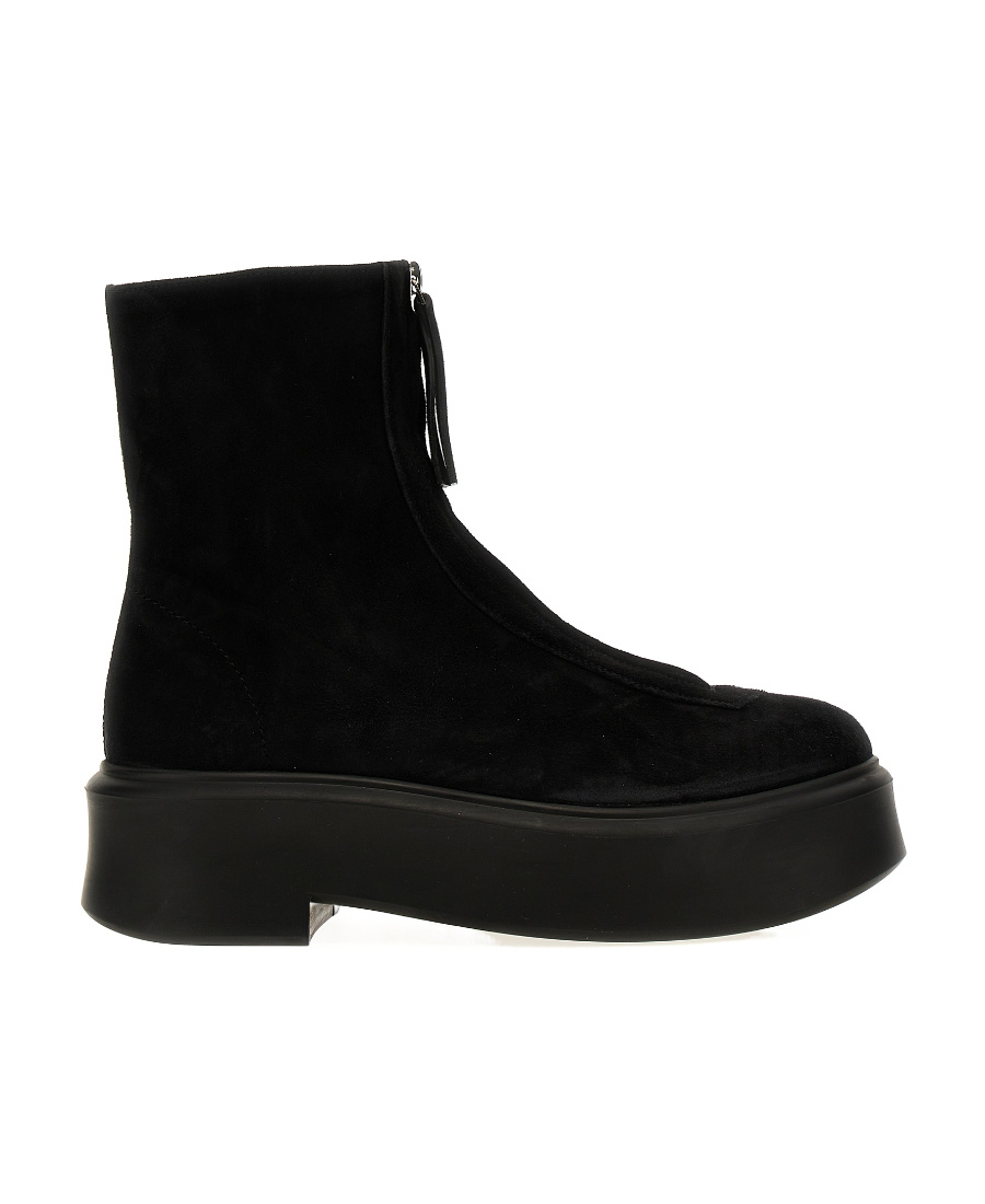 The Row Round Toe Short Boots In Black