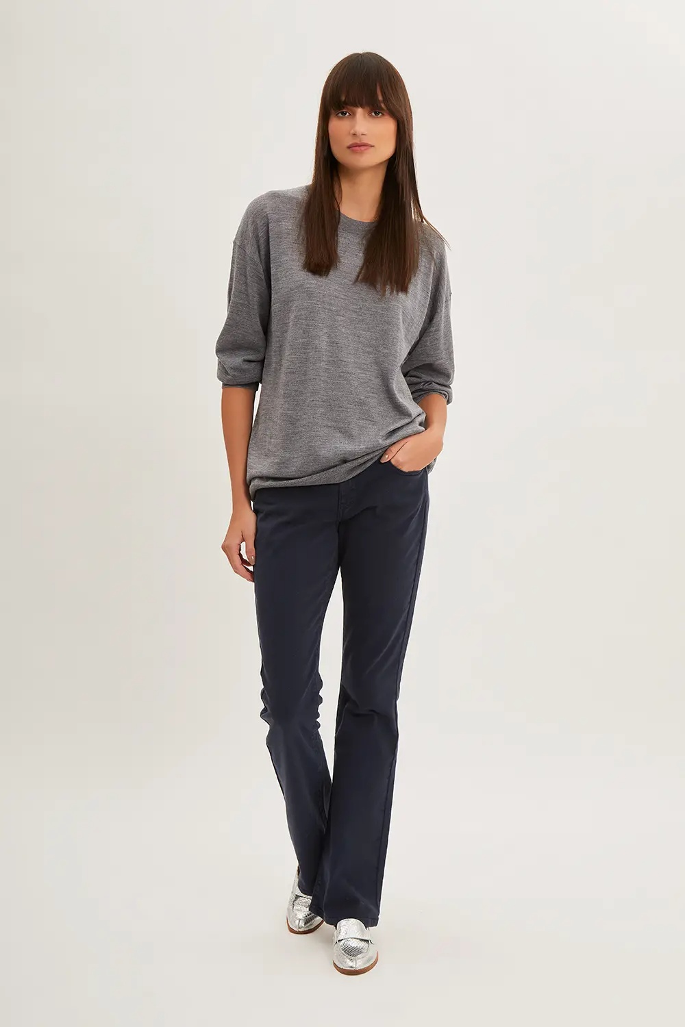 Shop P.a.r.o.s.h Round-necked Wool Sweater In Gray