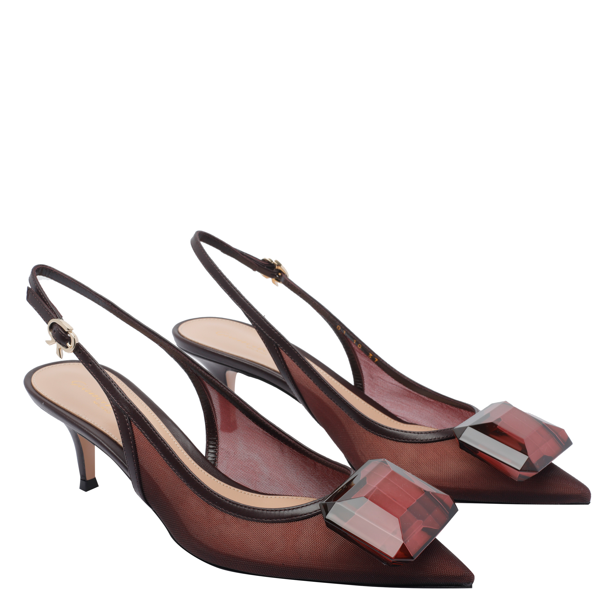 Gianvito Rossi Gem Embellished Mesh Detailing Kitten Heel Pumps In Black