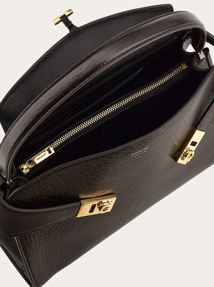 Ferragamo Medium Hug Gancini-buckles Shoulder Bag In Brown