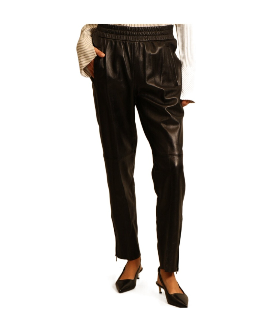 Golden Goose Leather Elastic-waist Cropped Trousers In Black