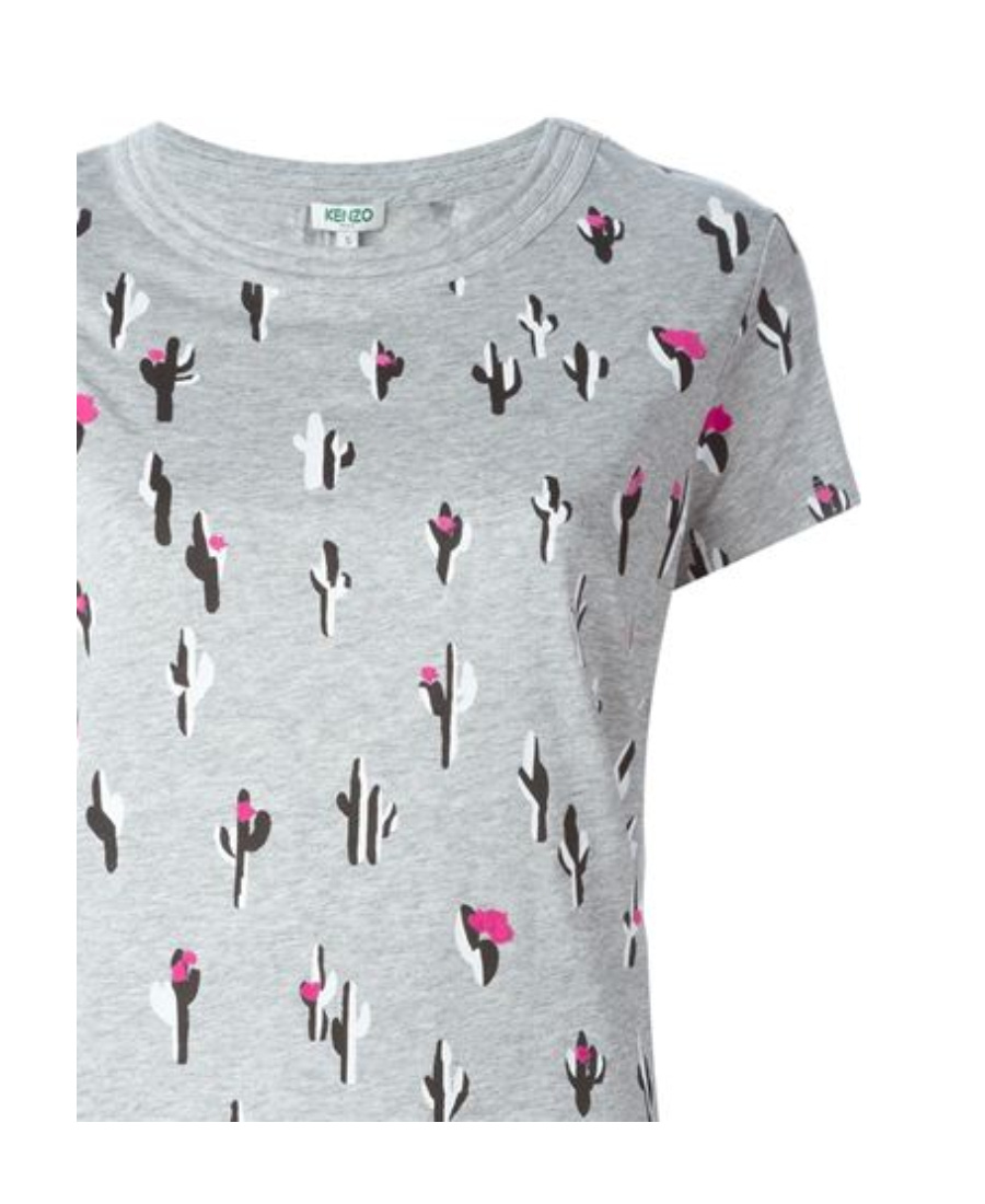 Kenzo Cactus Printed Plain Knitted T-shirt In Gray