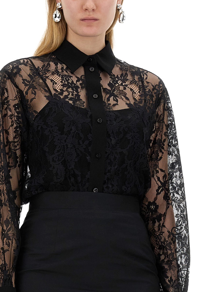 Moschino Black Lace Shirt With Intricate Floral Patterns In Black