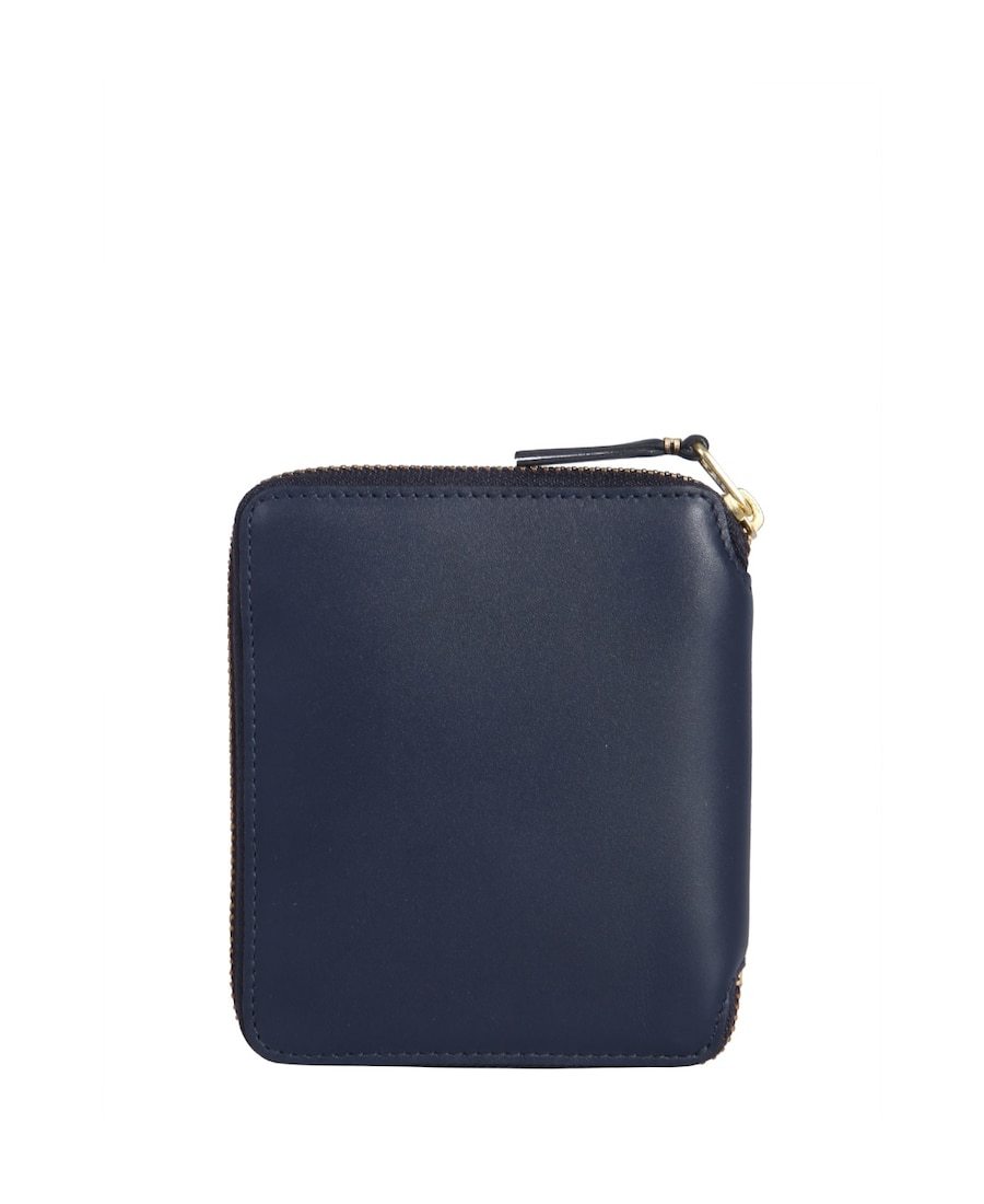 Comme Des Garçons Zip-closure Compact Calfskin Wallet In Blue