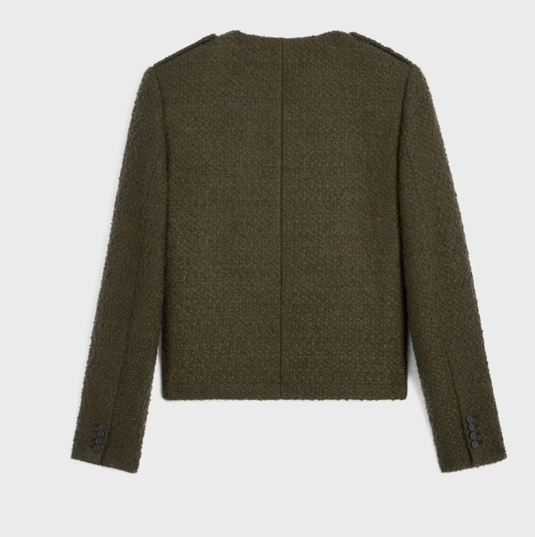 Celine Chasseur Jacket In Cashmere Bouclette Natte In Green