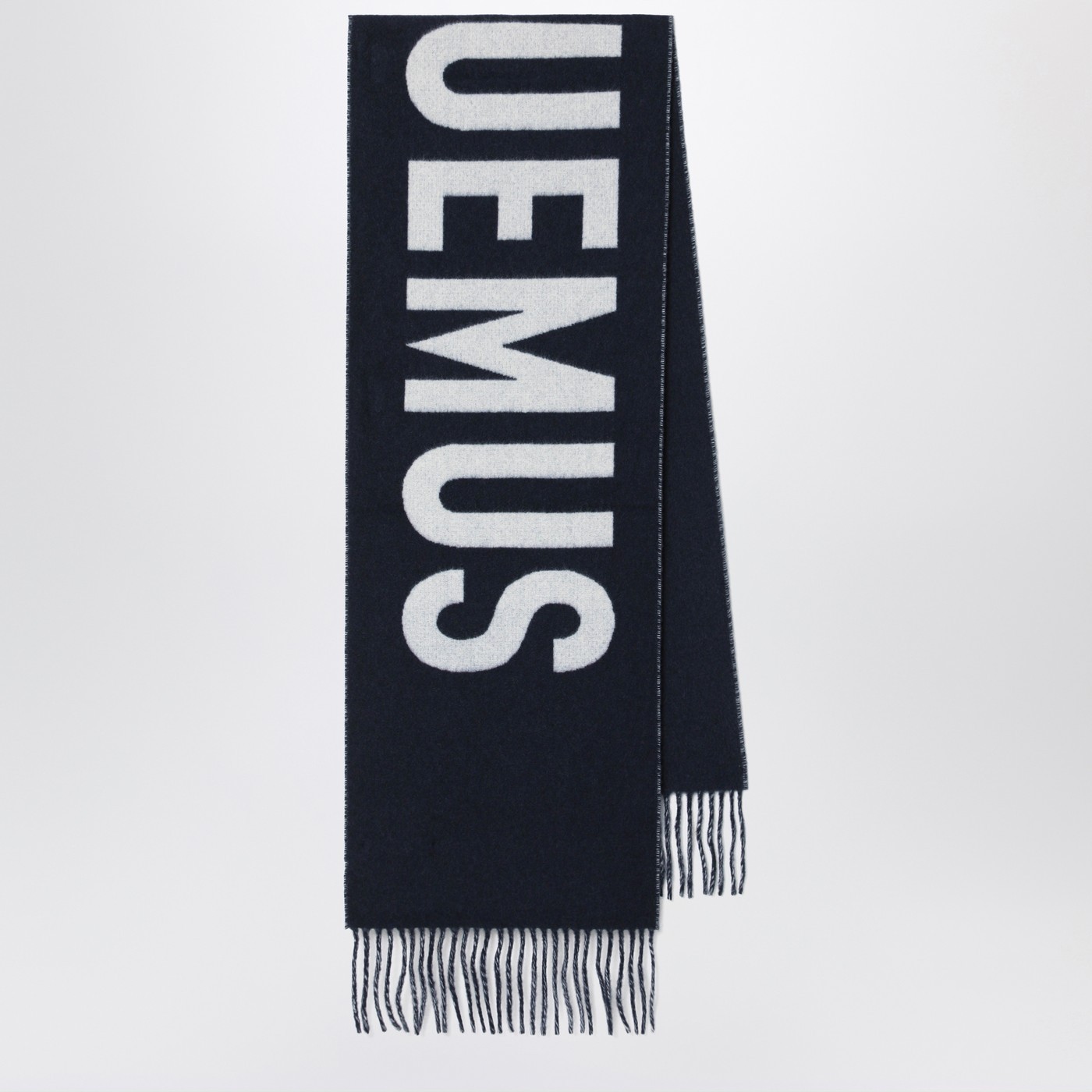 Jacquemus Navy Blue Wool Scarf With Logo In Black