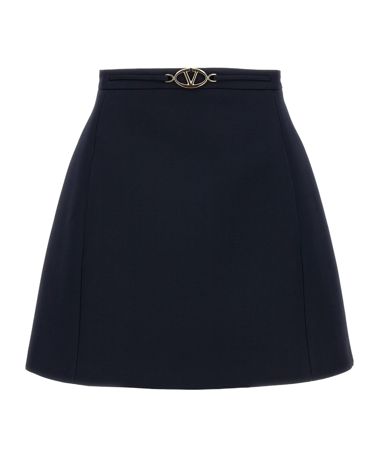 Valentino V Logo Belt Wool Mini Skirt In Black