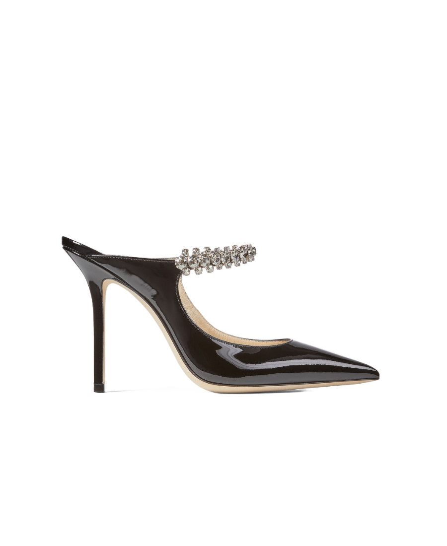 Jimmy Choo Black Leather Sabot Painted With Crystal Strap In Black