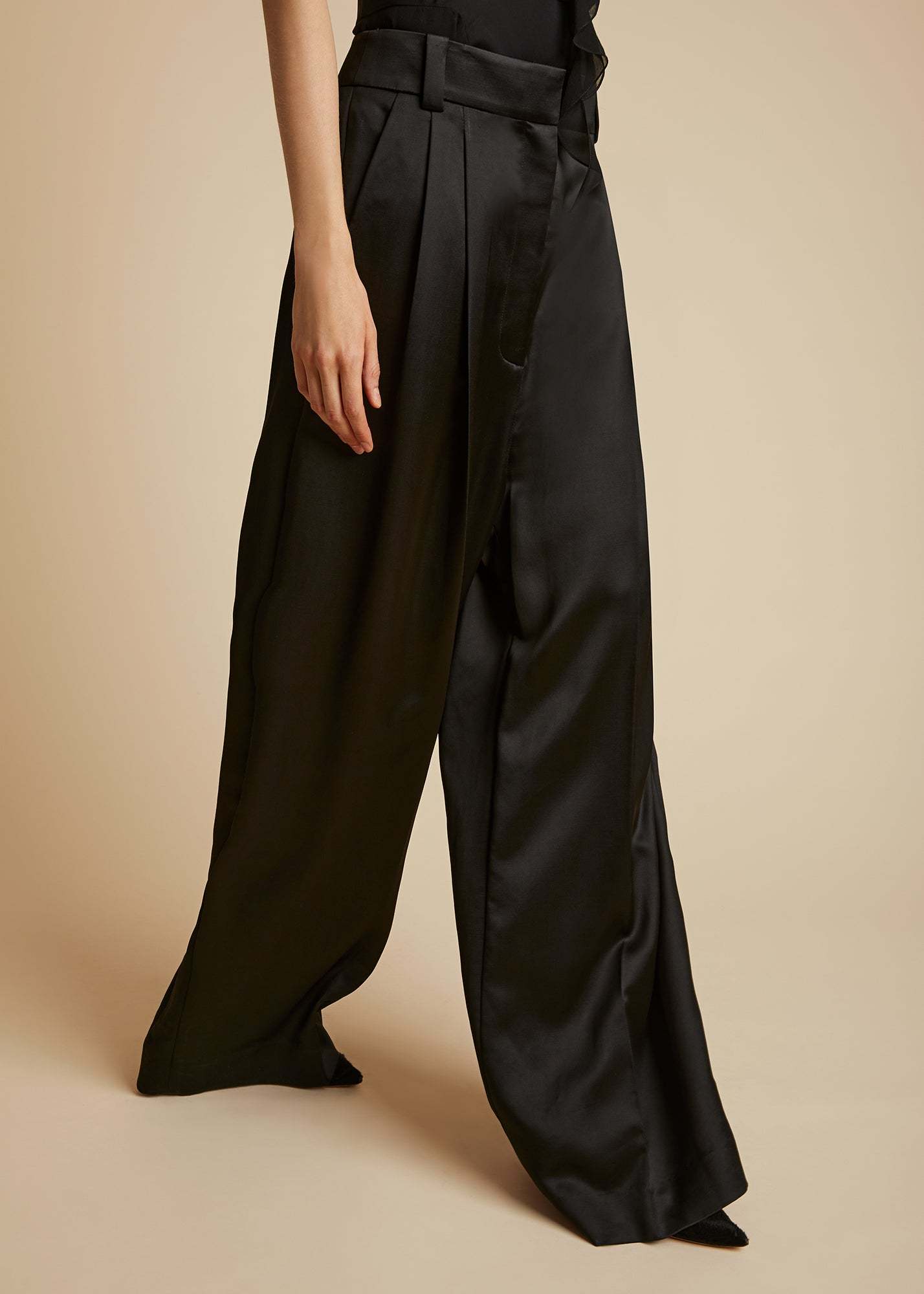 Khaite Simone Satin Trousers In Black