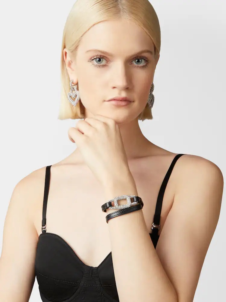 ROGER VIVIER VIV' CHOC STRASS BRACELET IN LEATHER