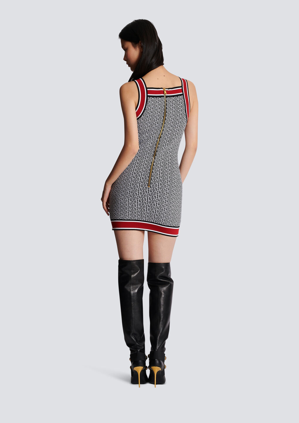 Shop Balmain Short Monogrammed Knit Dress In Black