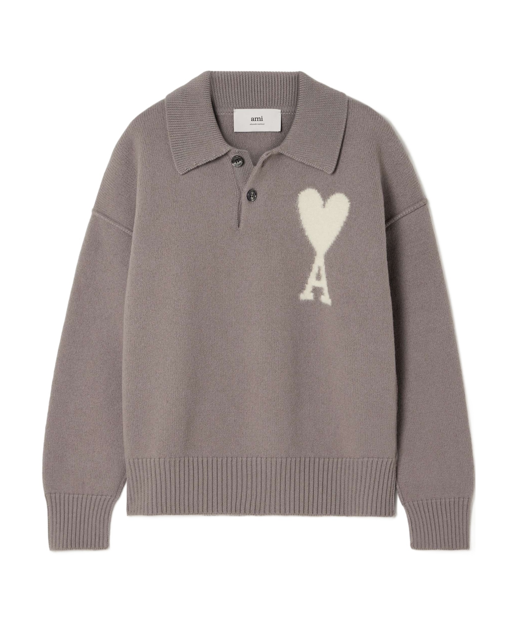 Ami Alexandre Mattiussi Intarsia Wool Polo Sweater In Gray
