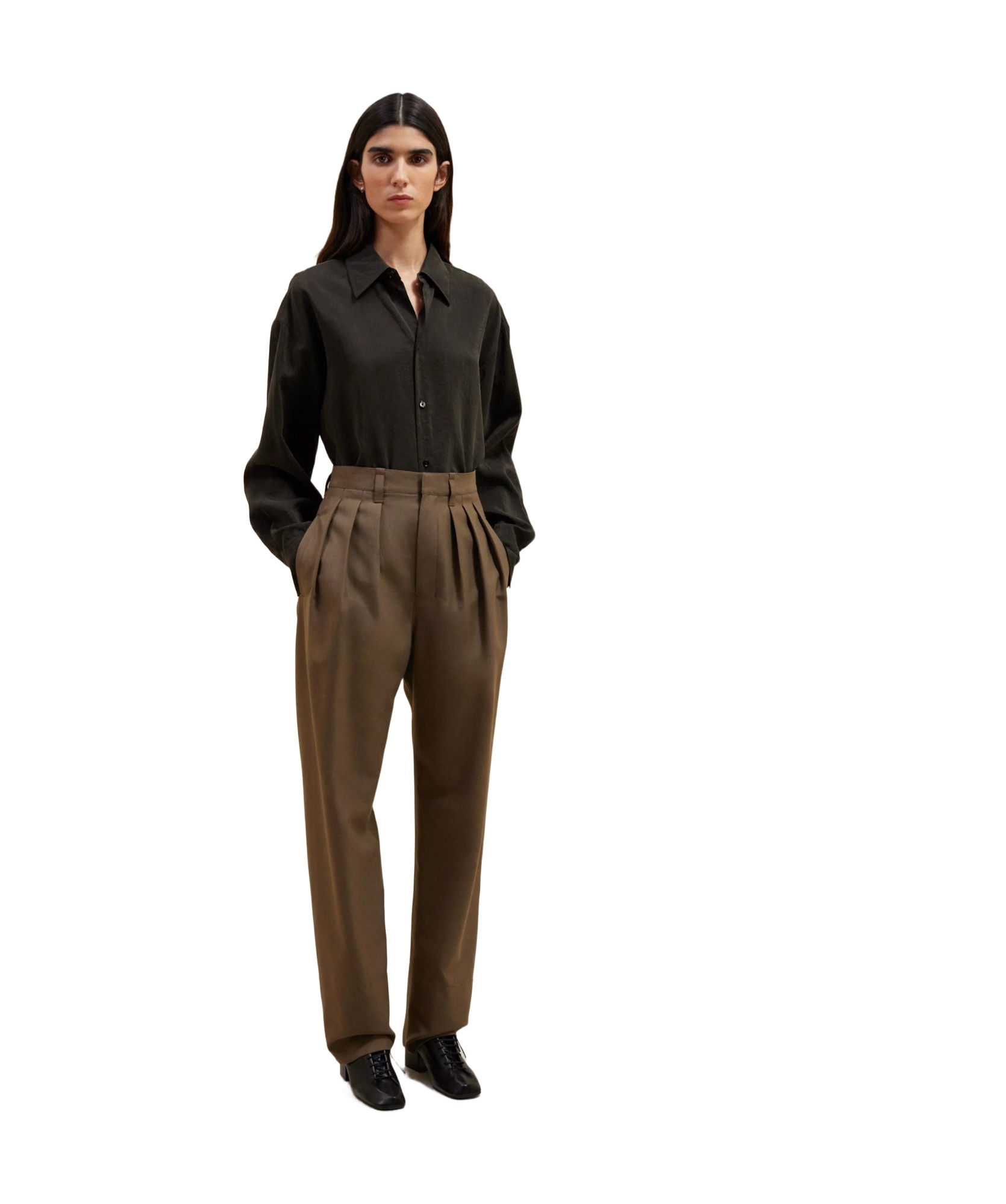 Lemaire High-waist Straight-leg Tailored Trousers In Brown