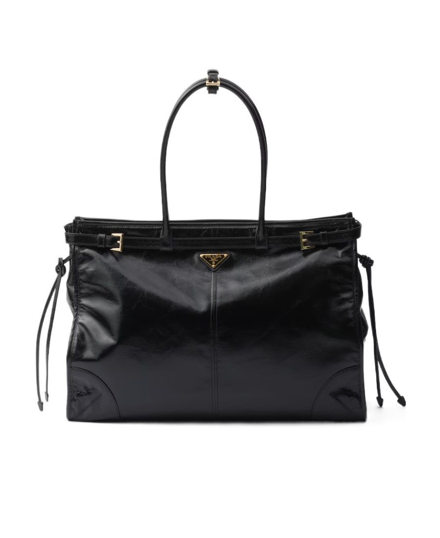 Prada Bonnie Extra Large Convertible Leather Shoulder Handbag In Black