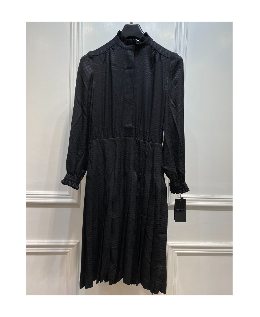 Saint Laurent Pleated Long-sleeved Dress In Black